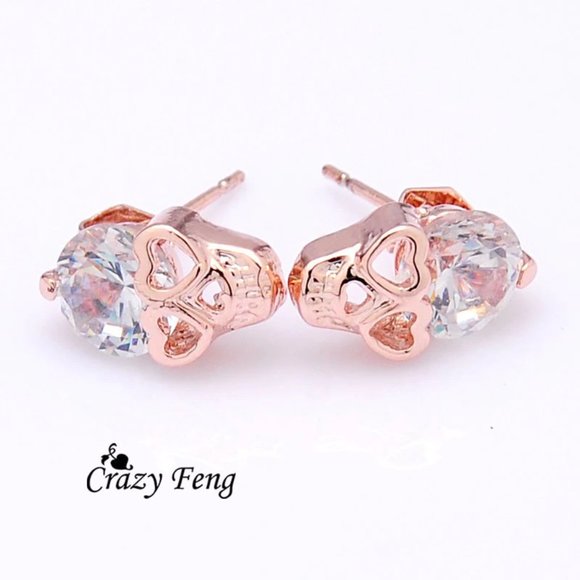 Cubic Zirconia Skull Earrings - Picture 3 of 4